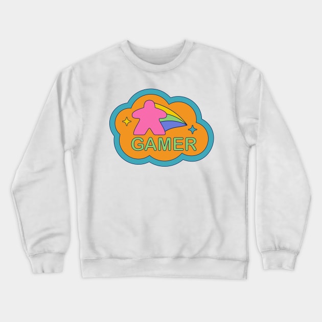 Colorful 90s Retro Board Game Meeple Crewneck Sweatshirt by Beam Geeks